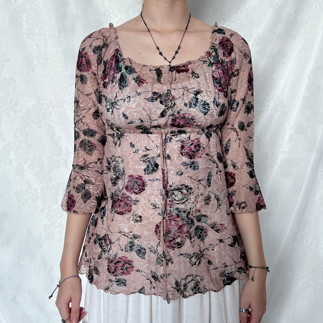 Grunge Pink Rose See-through Fairy Long Sleeve