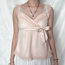 Load image into Gallery viewer, Pink Polka Dot Mesh Side Bow Ruffles Sleeveless Top
