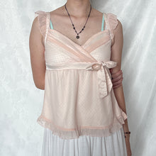 Load image into Gallery viewer, Pink Polka Dot Mesh Side Bow Ruffles Sleeveless Top
