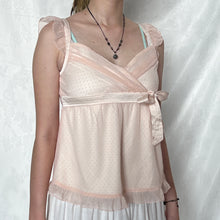 Load image into Gallery viewer, Pink Polka Dot Mesh Side Bow Ruffles Sleeveless Top
