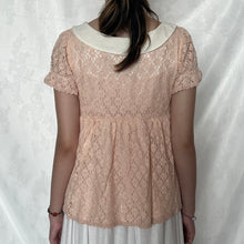 Load image into Gallery viewer, Ank Rouge Pink Lace Base White Cream Bow Short Sleeve Top
