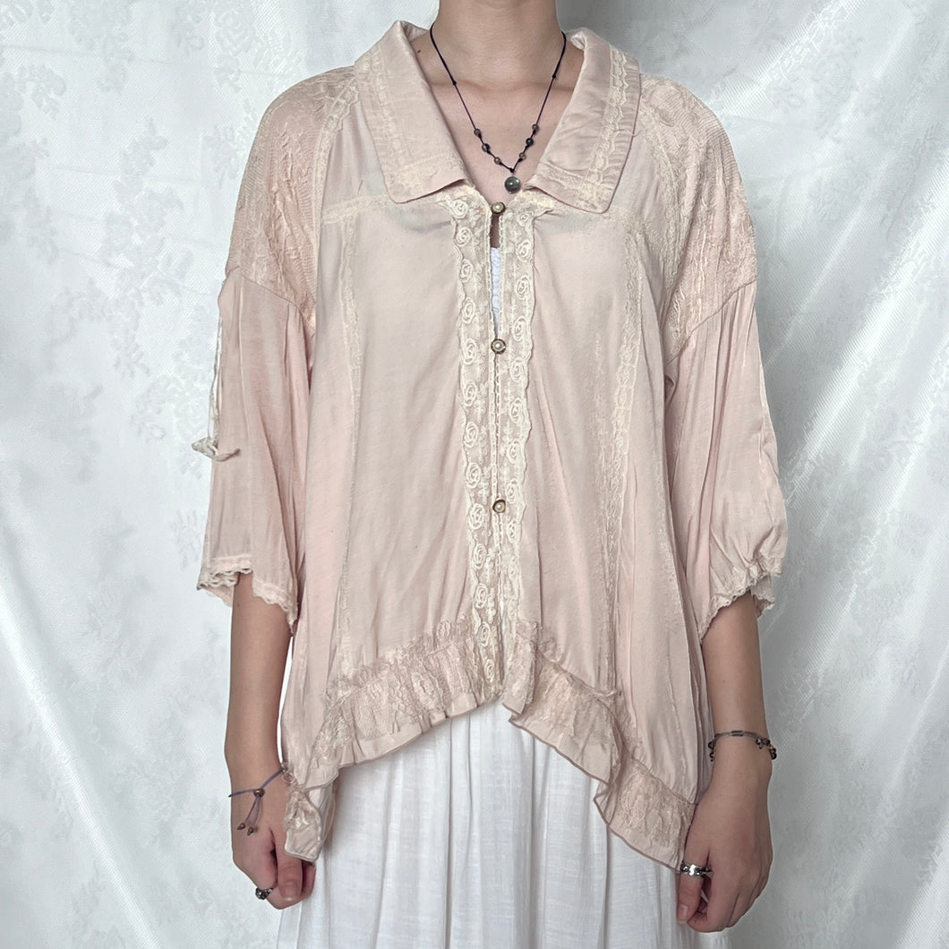 Axes Femme Apricot Lace Fancy Pearl Buttons Cardigan Top