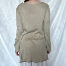 Load image into Gallery viewer, Beige Lace Chest Brown Embroidery Long Sleeve Top
