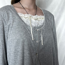 Load image into Gallery viewer, Light Grey Milkmaid Fake Cardigan Lace Ruffles Chest Long Sleeve Top
