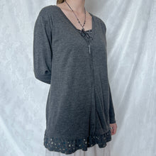 Load image into Gallery viewer, Grey Butterfly Fake Cotton Cardigan Long Sleeve Top
