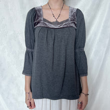 Load image into Gallery viewer, Grey Lace Velvet Neck Milkmaid Long Sleeve Top
