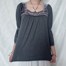 Load image into Gallery viewer, Grey Lace Velvet Neck Milkmaid Long Sleeve Top
