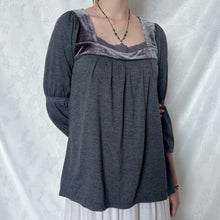 Load image into Gallery viewer, Grey Lace Velvet Neck Milkmaid Long Sleeve Top
