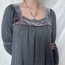 Load image into Gallery viewer, Grey Lace Velvet Neck Milkmaid Long Sleeve Top
