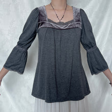 Load image into Gallery viewer, Grey Lace Velvet Neck Milkmaid Long Sleeve Top
