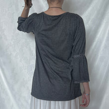 Load image into Gallery viewer, Grey Lace Velvet Neck Milkmaid Long Sleeve Top
