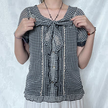 Load image into Gallery viewer, Axes Femme Black White Checkered Gingham Lace Alice Top
