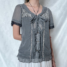 Load image into Gallery viewer, Axes Femme Black White Checkered Gingham Lace Alice Top
