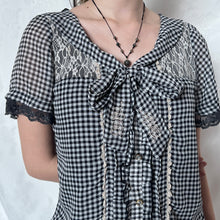 Load image into Gallery viewer, Axes Femme Black White Checkered Gingham Lace Alice Top
