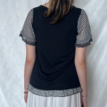 Load image into Gallery viewer, Axes Femme Black White Checkered Gingham Lace Alice Top
