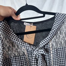 Load image into Gallery viewer, Axes Femme Black White Checkered Gingham Lace Alice Top
