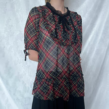 Load image into Gallery viewer, Black Red Plaid Mesh Alice Ruffles Top
