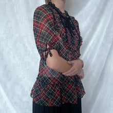 Load image into Gallery viewer, Black Red Plaid Mesh Alice Ruffles Top
