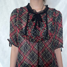 Load image into Gallery viewer, Black Red Plaid Mesh Alice Ruffles Top
