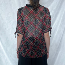 Load image into Gallery viewer, Black Red Plaid Mesh Alice Ruffles Top
