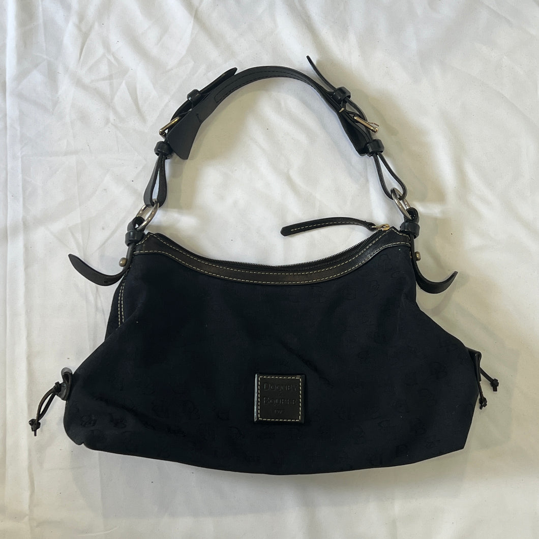 Black Faint Monogram Leather Buckles Handbag