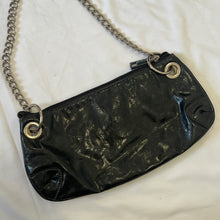 Load image into Gallery viewer, Black Patent Leather Zipper Silver Chain Handbag
