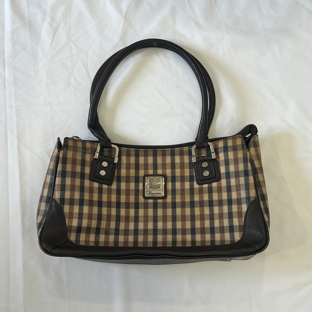 Beige Brown Plaid Leather Handbag