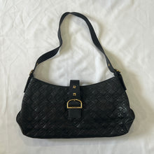 Load image into Gallery viewer, Black Leather Quilted Gold Buckle Handbag
