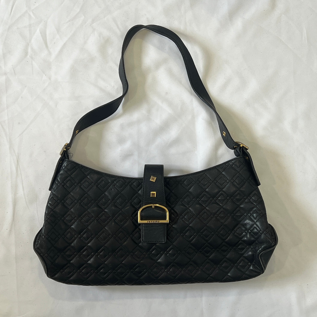 Black Leather Quilted Gold Buckle Handbag