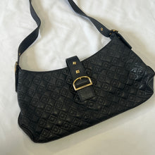 Load image into Gallery viewer, Black Leather Quilted Gold Buckle Handbag
