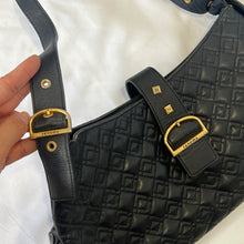 Load image into Gallery viewer, Black Leather Quilted Gold Buckle Handbag
