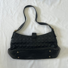 Load image into Gallery viewer, Black Leather Quilted Gold Buckle Handbag
