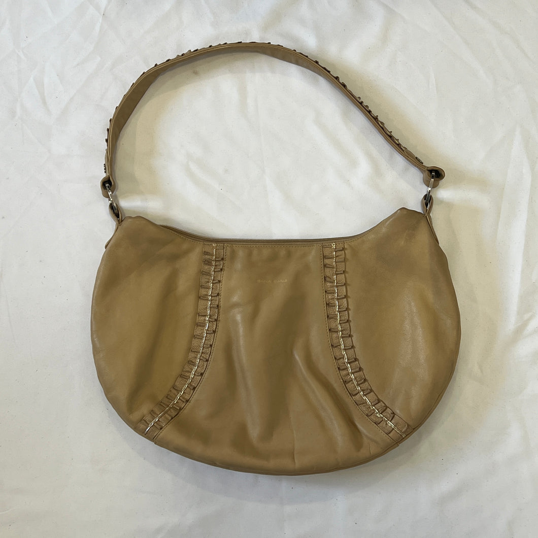 Light Mustard Brown Pleats Crescent Handbag