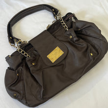 Load image into Gallery viewer, Brown Faux Leather Silver Gold Chain Handbag
