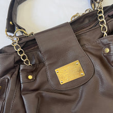 Load image into Gallery viewer, Brown Faux Leather Silver Gold Chain Handbag
