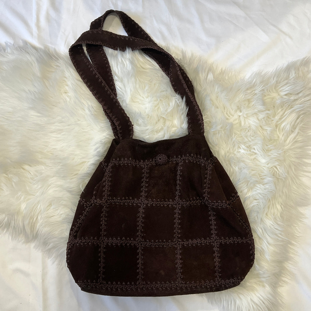 Brown Suede Patchwork Tote Bag