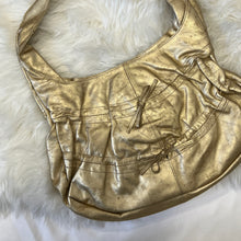 Load image into Gallery viewer, Gold Shimmer Faux Leather Bow Shoulder Bag
