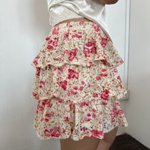 Load image into Gallery viewer, Cream Knit Pink Flowers Tier Mini Skirt
