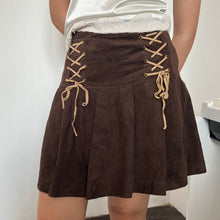 Load image into Gallery viewer, Brown Suede Beige Lace Up Pleat Mini Skirt
