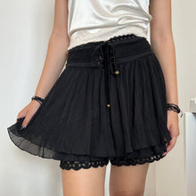 Load image into Gallery viewer, Black Mini Pleated Waist Lace Up Mini Skirt
