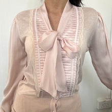 Load image into Gallery viewer, Baby Pink Silky Cotton RIbbon Bow Tie Long Sleeves Top
