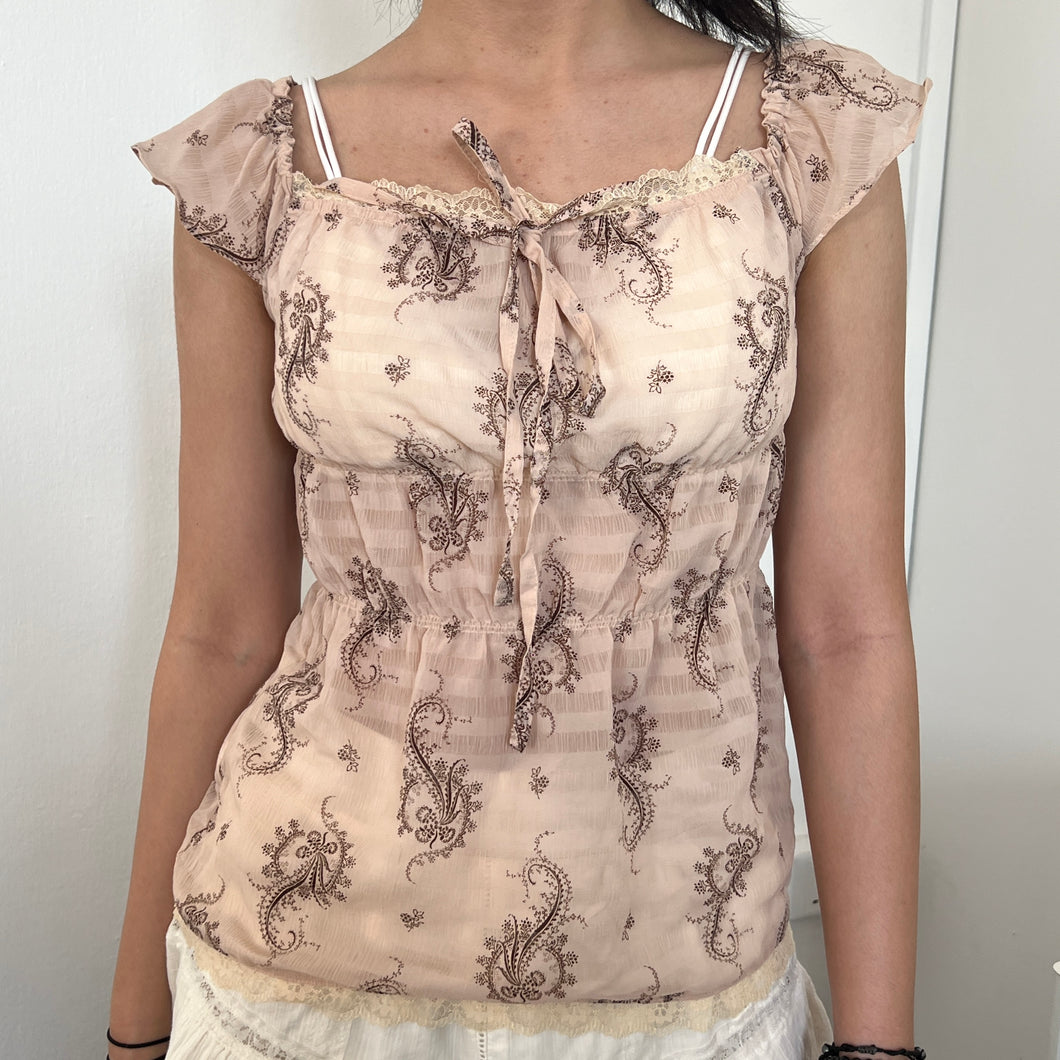 Dusty Pink Hippie Mesh Tie Straps Milkmaid Top