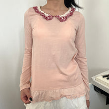 Load image into Gallery viewer, Pink Cotton White Red Eyelet Long Sleeves Top
