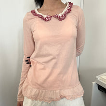 Load image into Gallery viewer, Pink Cotton White Red Eyelet Long Sleeves Top
