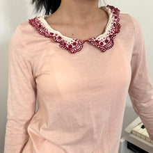 Load image into Gallery viewer, Pink Cotton White Red Eyelet Long Sleeves Top
