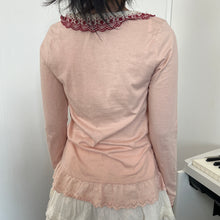 Load image into Gallery viewer, Pink Cotton White Red Eyelet Long Sleeves Top
