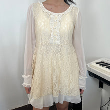 Load image into Gallery viewer, Cream Lace White Mesh Sleeves Long Sleeves Top Dress
