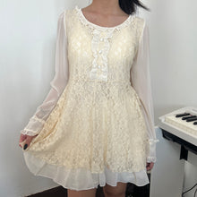 Load image into Gallery viewer, Cream Lace White Mesh Sleeves Long Sleeves Top Dress
