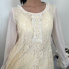 Load image into Gallery viewer, Cream Lace White Mesh Sleeves Long Sleeves Top Dress
