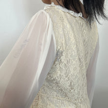 Load image into Gallery viewer, Cream Lace White Mesh Sleeves Long Sleeves Top Dress
